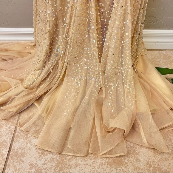Teri Jon by Rickie Freeman heavily sequinned mermaid style gown, honey beige, 6 - Picture 16 of 16